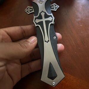 Cross Design Black and Silver Knife